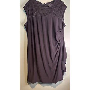 Dark Romantic Black Midi Dress – Lace & Sequin Detail, 16W Fairycore Lagenlook